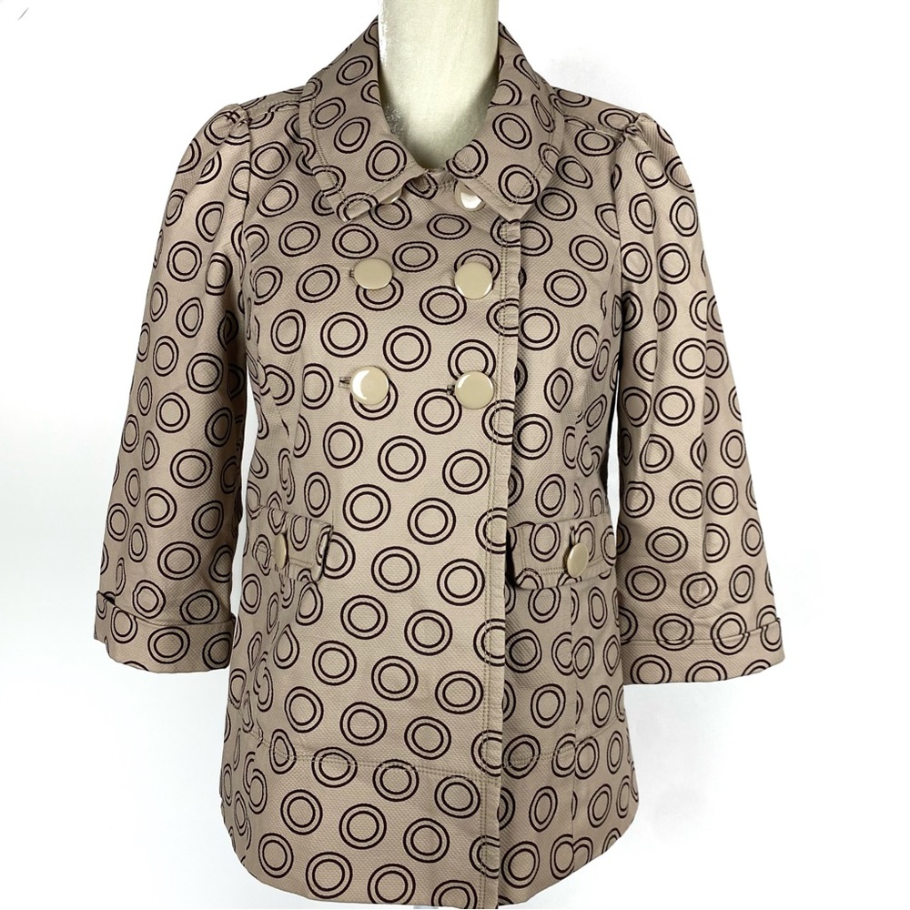 Juicy Couture Tan Brown Circle Pattern Pea Coat Size Small